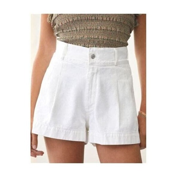 EDWIN ISLA PLEATED HIGH‎ RISE DENIM SHORTS Women's Size 33 EGGSHELL WHITE - Picture 1 of 5